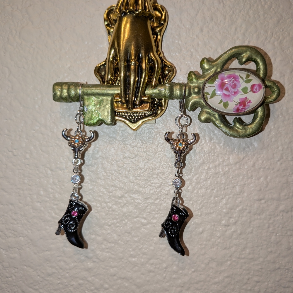 Black and Silver Western Boot Earrings